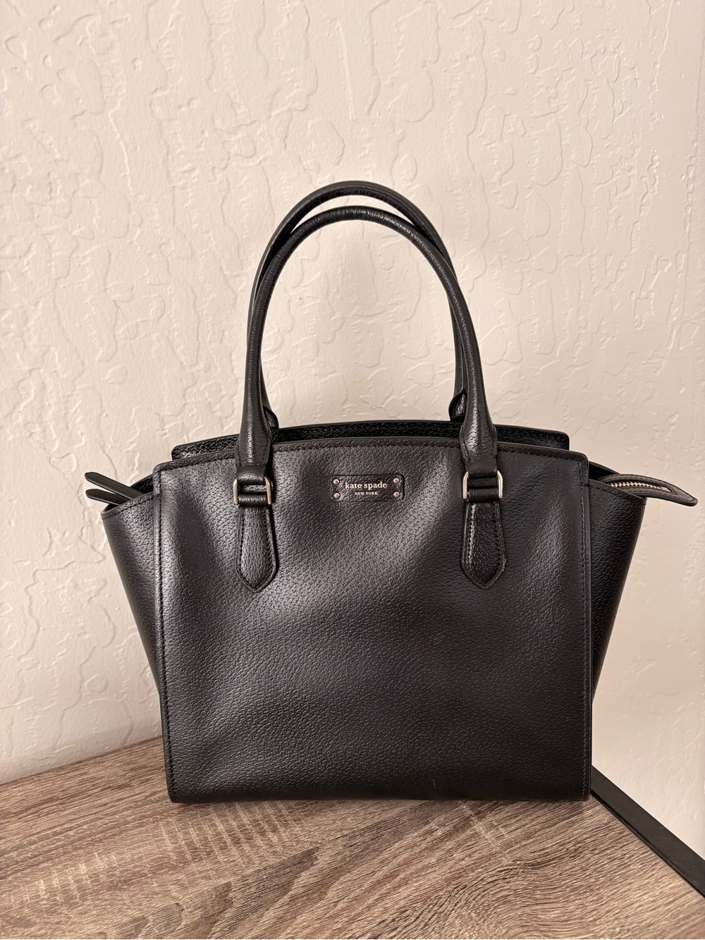 kate spade Black Pebbled Leather Satchel with Top Handles